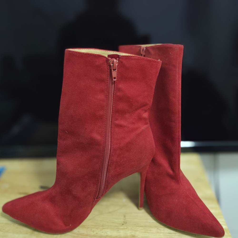 Stylish Red Suede Stilleto Booties